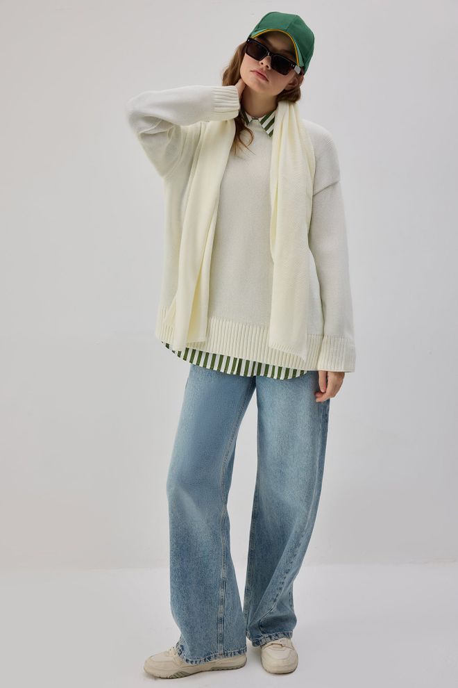 Touche Prive Pulover Alb Croială Supradimensionată Cu Decolteu Rotund Îmbrăcăminte cu ridicata Casual