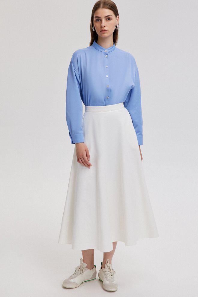 Touche Prive Bela Skromna Razširjena Midi Krilo Oblačila na debelo Skromno