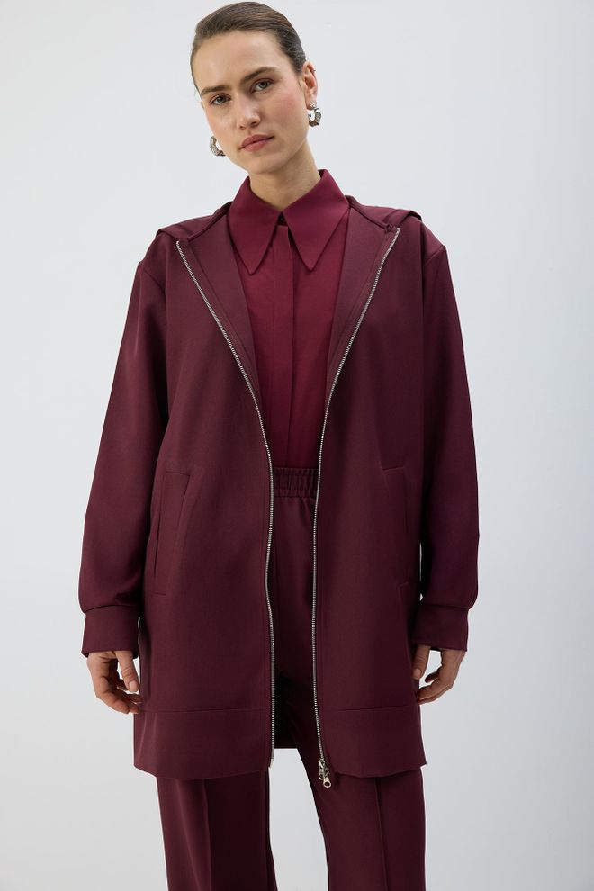 Touche Prive Tamsiai Raudona Švarkas Vestuvė Maxi Dydis Užtrauktukas Sportinės Didmeninė prekyba drabužiais Kokteilinė