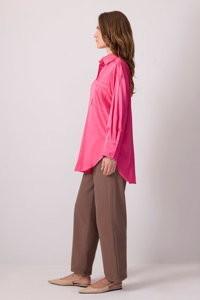 Touche Prive Pembe Polo Yaka Uzun Kollu Gömlek Toptan Giyim 1