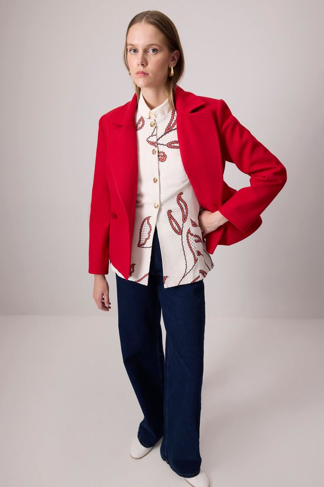 Touche Prive Chaleco Étnico Rojo Abotonado Ropa al por mayor Casual