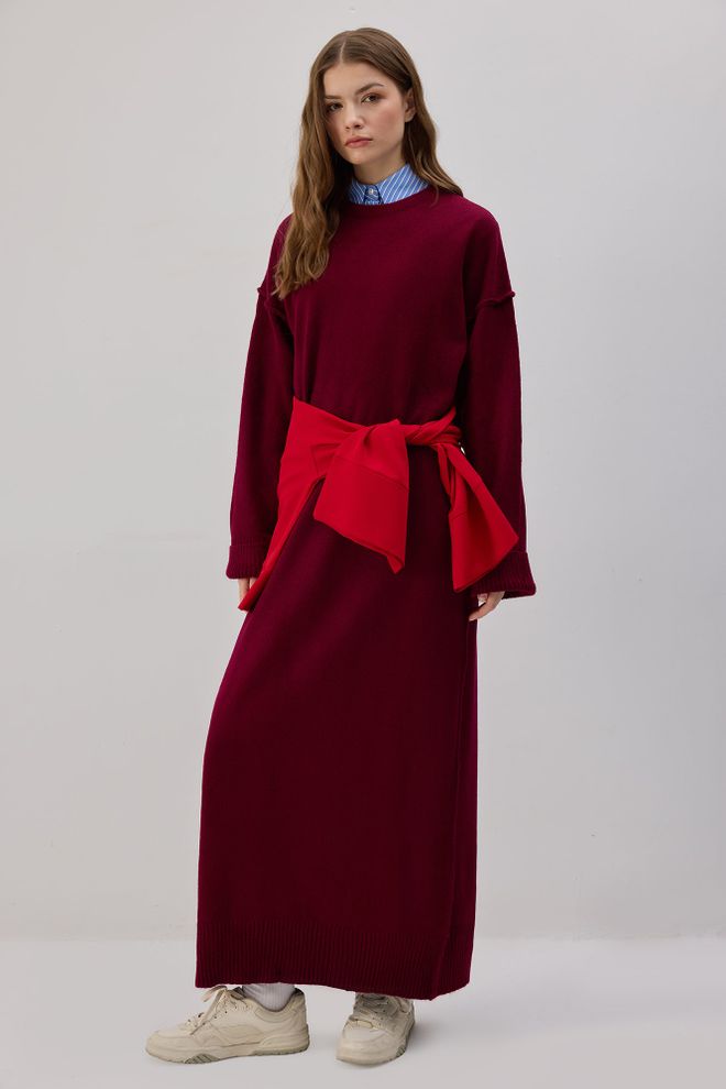 Touche Prive Платье свитер Бордового Цвета В Пол Оптовая продажа одежды Скромный