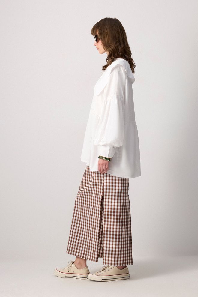 Touche Prive قميص أبيض بأزرار مقاس كبير مع أكمام بالون طويلة ملابس بالجملة محتشم