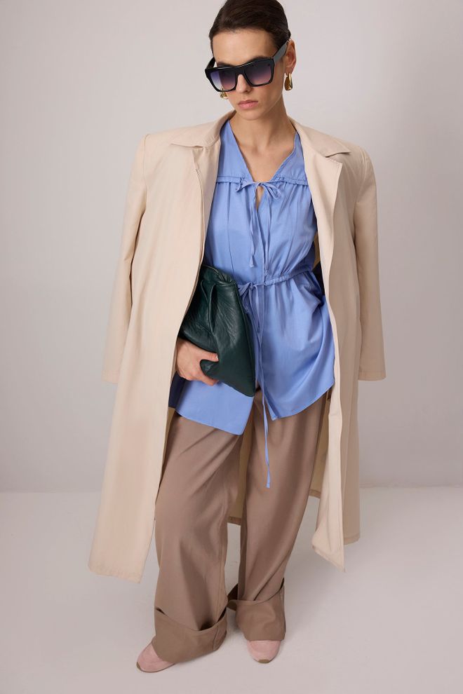 Touche Prive Blue Modest Kimono With Tie Closure And Slant Pocket Wholesale Clothing 1