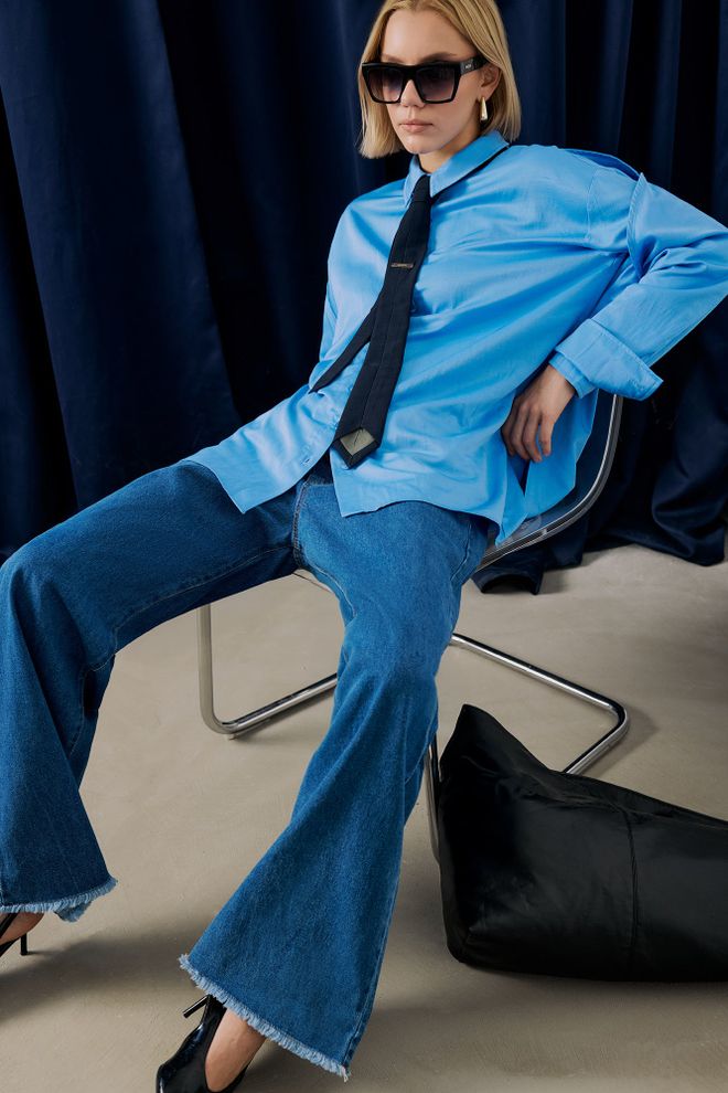 Touche Prive Pantalon Bleu Décontracté Streetwear Palazzo Vêtements en gros Décontracté