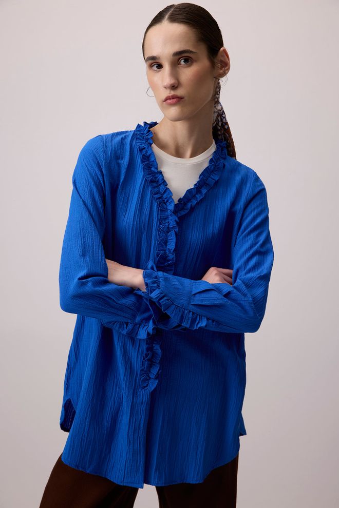 Touche Prive قميص أزرق أنيق كاجوال قديم رسمي ملابس بالجملة محتشم