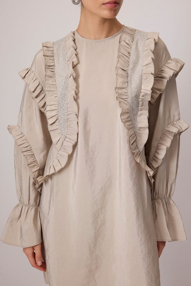 Touche Prive Бежевый Элегантный Повседневный Винтаж Скромный Формальный Ретро Туника Оптовая продажа одежды Скромный