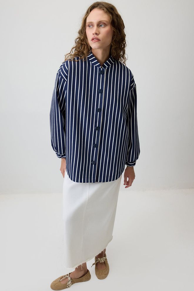 Touche Prive Lacivert Çizgili Gömlek Ceket Toptan Giyim Ev Hali