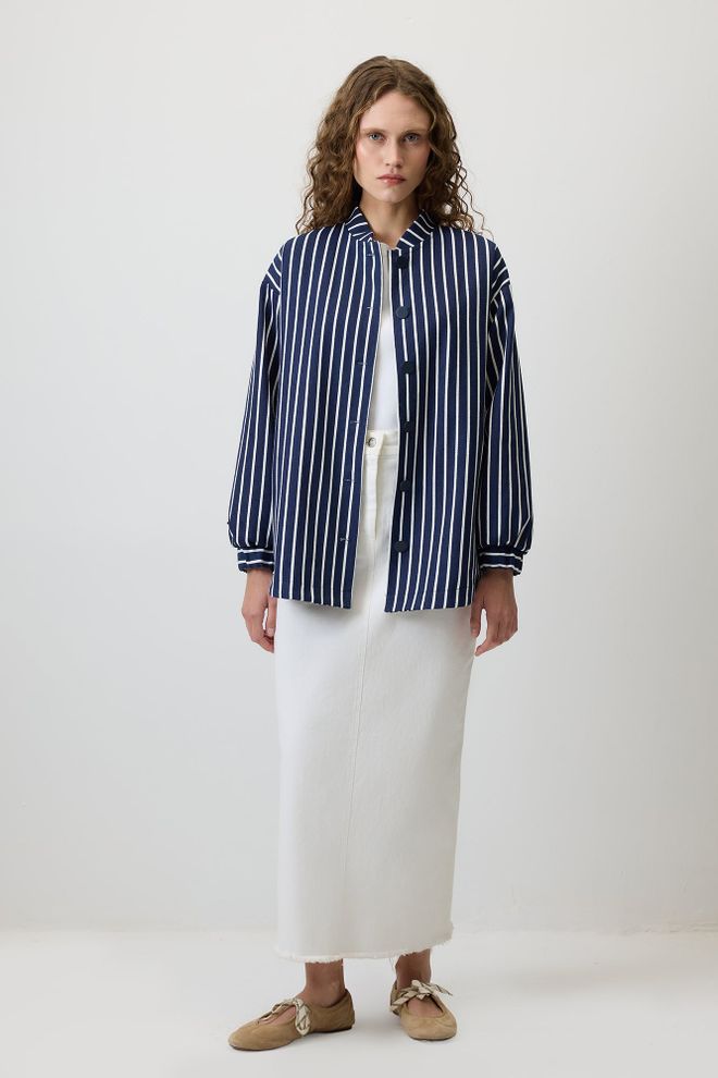 Touche Prive Giacca Sopracamicia Blu Navy A Righe Abbigliamento all'ingrosso Casuale