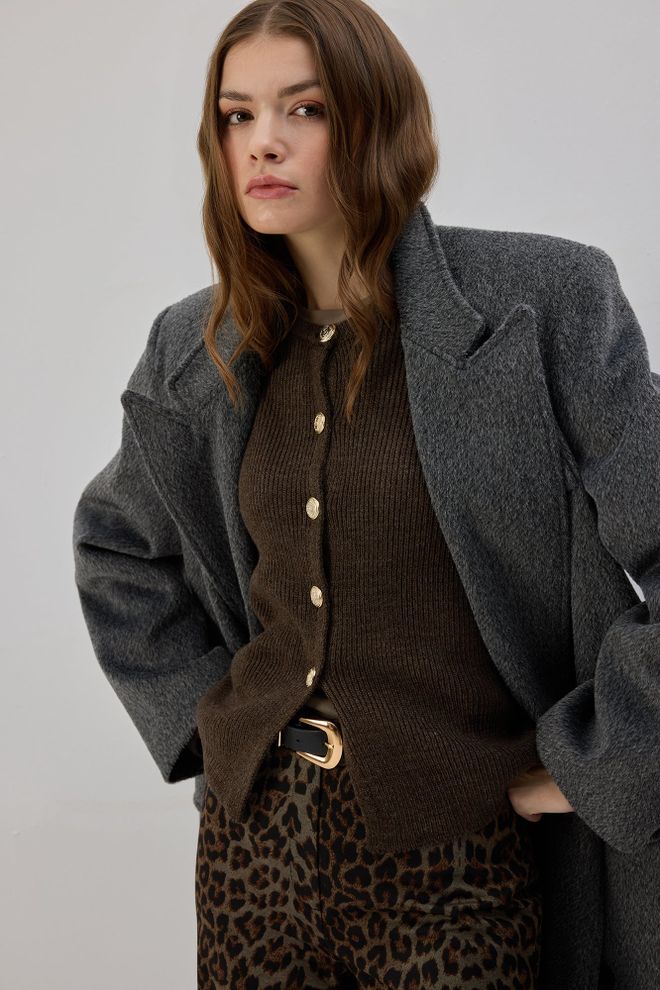 Touche Prive Cardigan Maro Imprimeu Leopard Elegant Vintage Îmbrăcăminte cu ridicata Casual