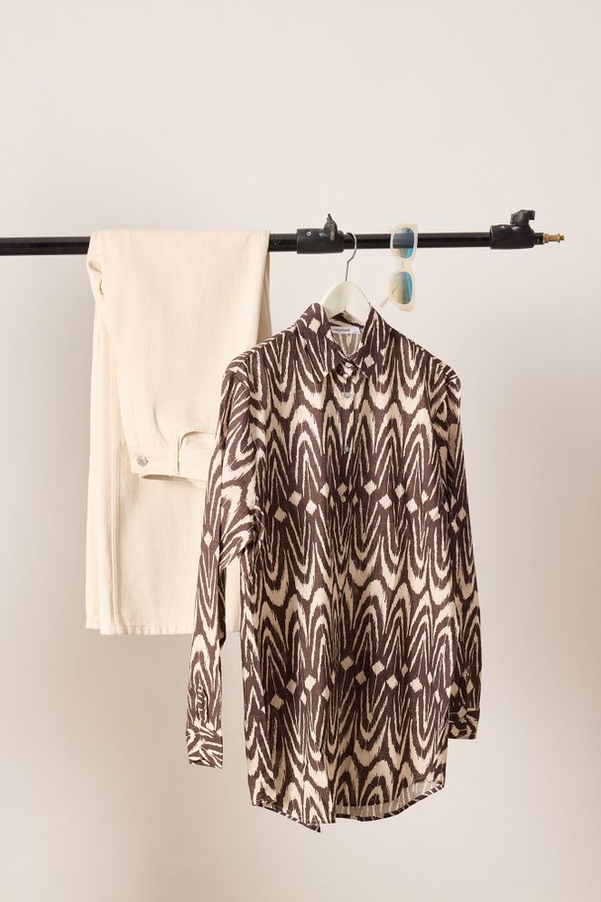 Touche Prive Hnedá Neformálna Boho Elegantná Košeľa S Polovičným Výstrihom Veľkoobchod s oblečením Neformálny