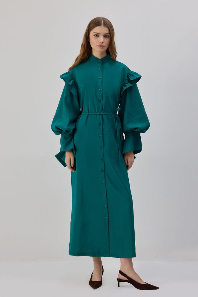 Touche Prive Зеленое Элегантное Скромное Макси Платье Рубашка Оптовая продажа одежды Скромный