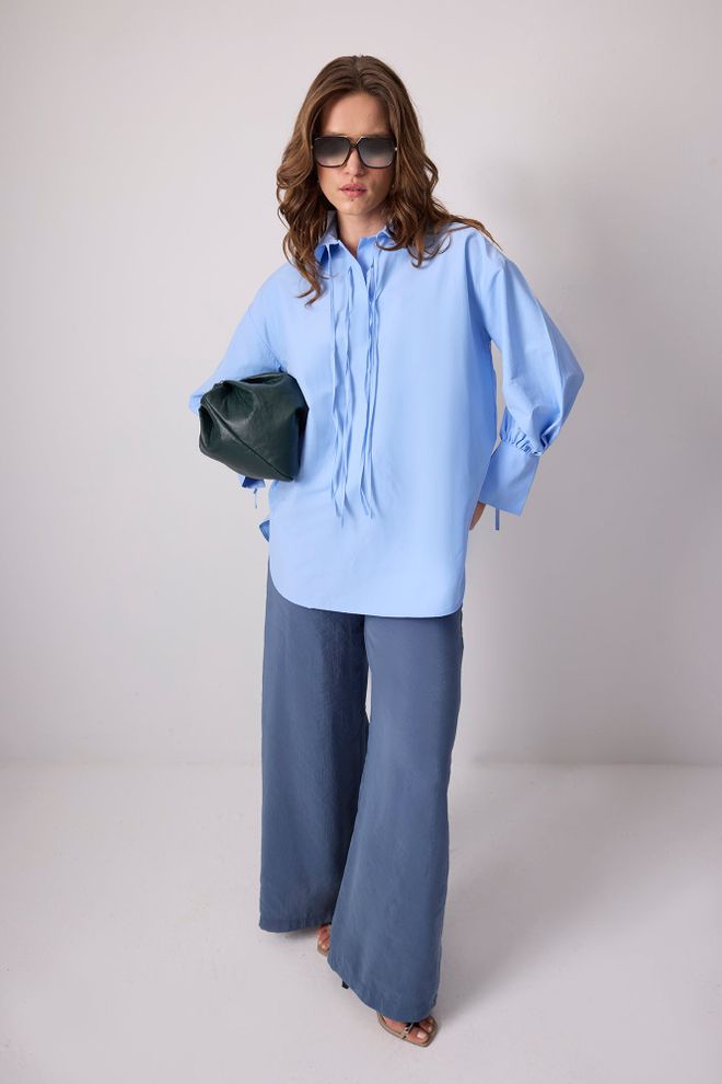 Touche Prive Blauwe Oversized Tuniek Met Knopen En Ronde Hals Groothandel Kleding Casual