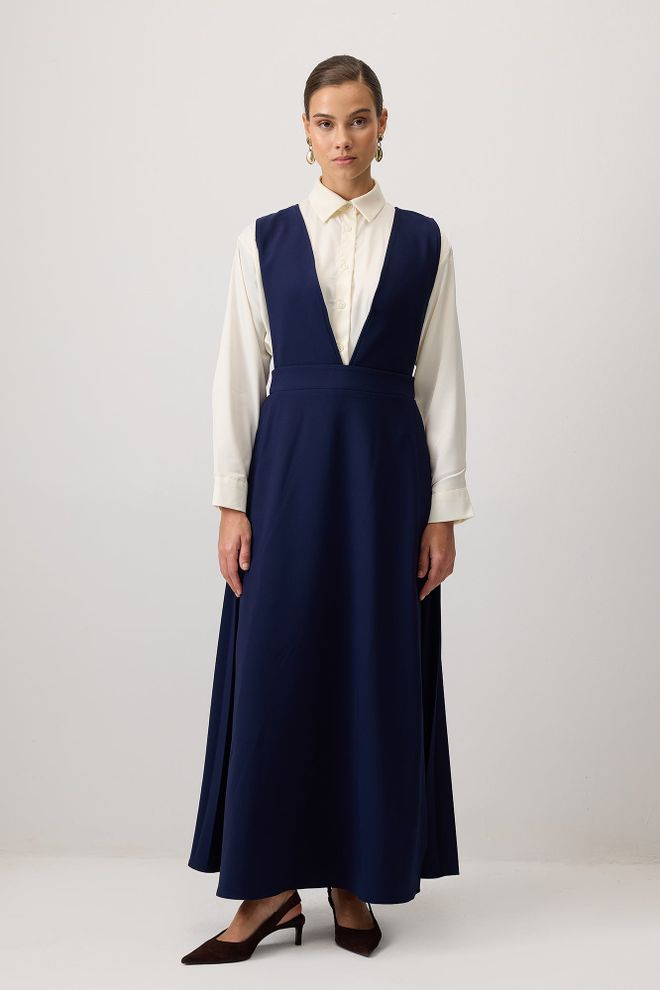 Touche Prive Mornarsko Plava Elegantan V izrez Haljina Do Poda Veleprodaja odjeće Vintage