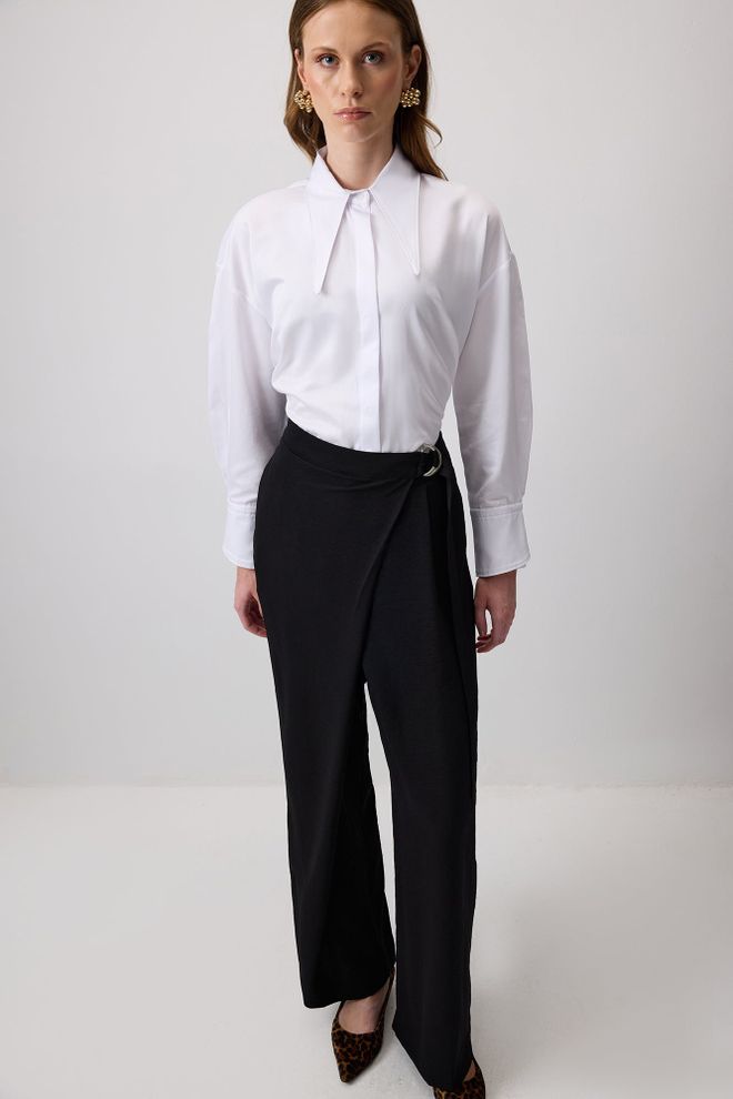 Touche Prive Pantalon Noir Élégant À Taille Haute Wrapover Vêtements en gros Décontracté