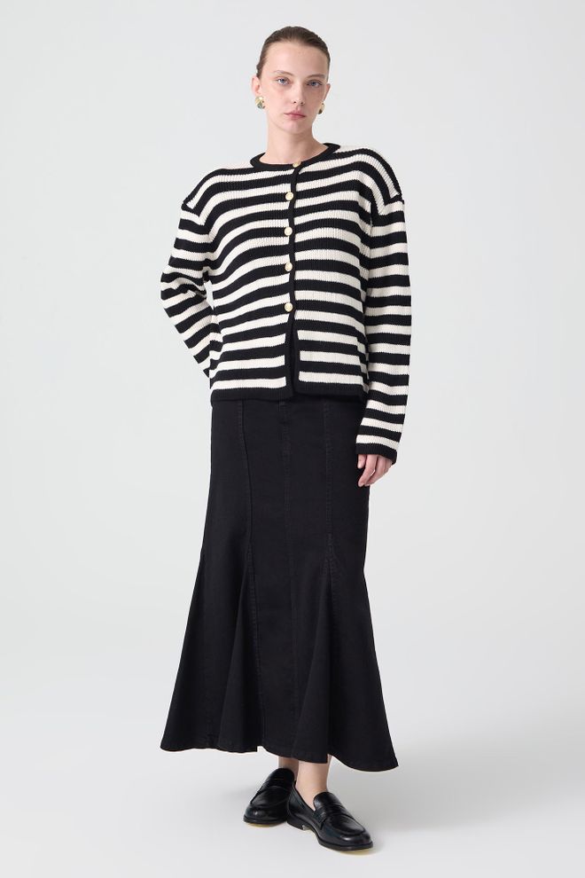 Touche Prive Gilet Noir Rayé Élégant Avec Manches Bouffantes Vêtements en gros Décontracté