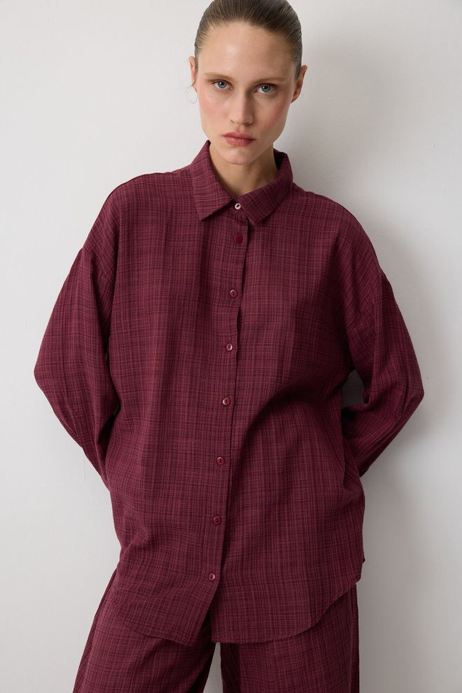 Touche Prive Set Bordo Gündelik Damalı Toptan Giyim Tesettür