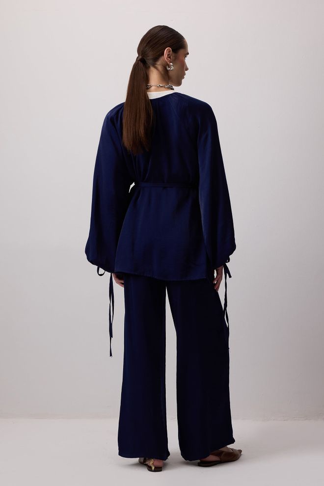Touche Prive Σετ Κομψό Παντελόνι Παλάτζο Μπλε Μαρέν Χονδρικό εμπόριο ενδυμάτων Casual