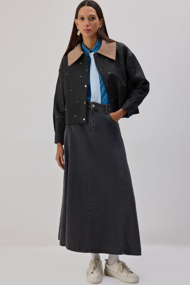 Touche Prive أسود السترة الكاجوال قميص خارجي ملابس بالجملة غير رسمي