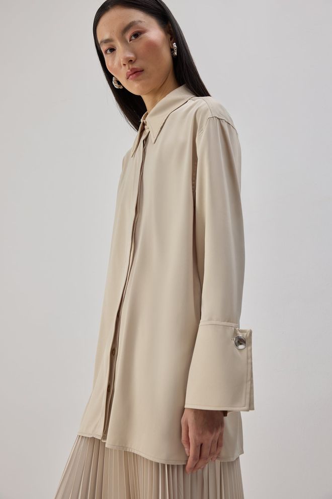 Touche Prive Beige Elegant Buttoned Long Sleeve Shirt Wholesale Clothing Casual