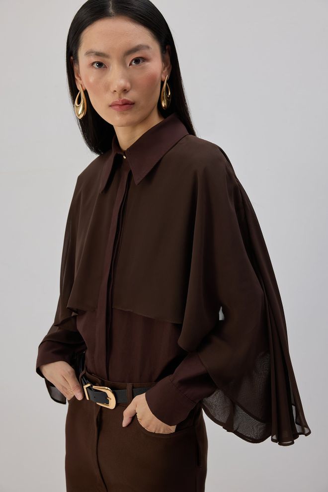 Touche Prive Cămașă Maro Elegantă Retro Cu Nasturi Îmbrăcăminte cu ridicata Casual