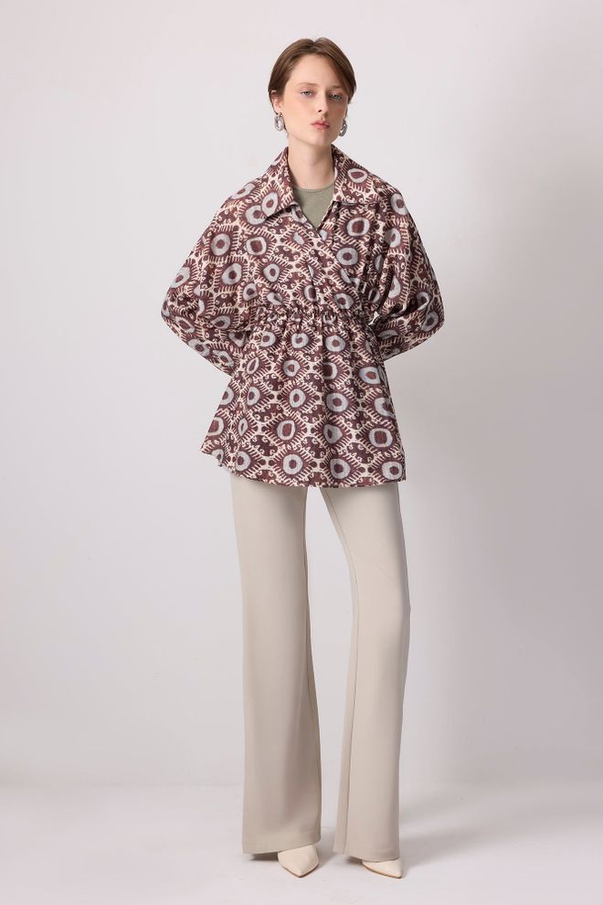 Touche Prive Túnica Castanha Oversized Com Botões Geométricos Roupas por atacado Casual