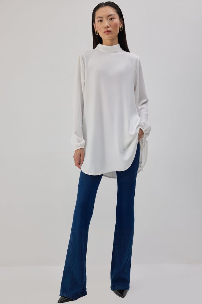 Touche Prive Tunică Albă Conservatoare Cu Închidere Cu Cravată Și Croială Supradimensionată Îmbrăcăminte cu ridicata Conservator