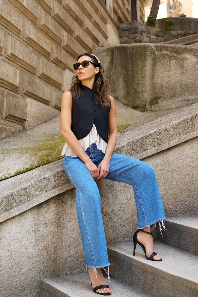 Touche Prive Vestă Negru Croială Cambrată Nasturi Îmbrăcăminte cu ridicata Casual