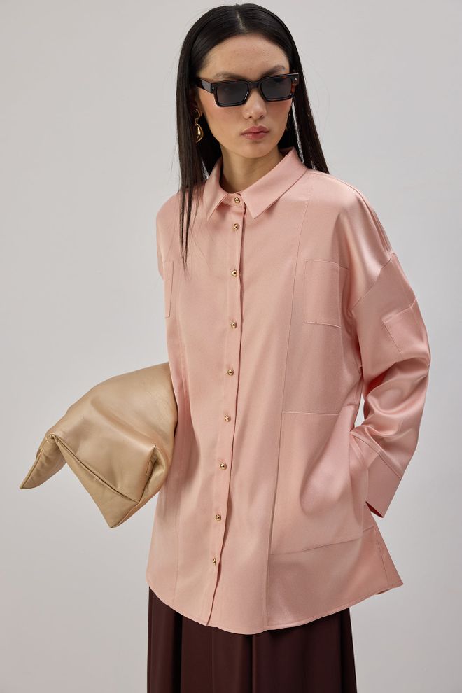 Touche Prive Розовая Рубашка Оверсайз С Воротником поло Оптовая продажа одежды Повседневный