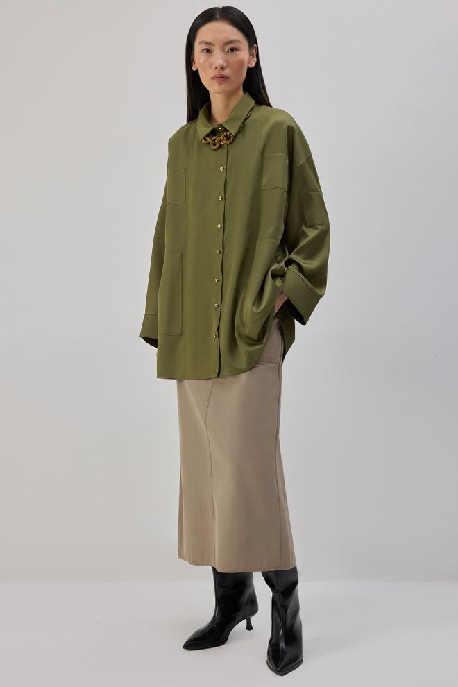 Touche Prive Cămașă Verde Cu Croială Supradimensionată Și Guler Polo Îmbrăcăminte cu ridicata Casual