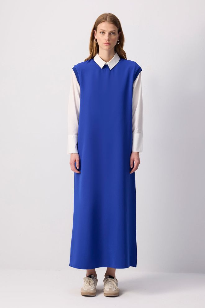 Touche Prive Niebieska Skromna Elegancka Sukienka Shift Z Kołnierzykiem Polo Hurtowa sprzedaż odzieży Skromny