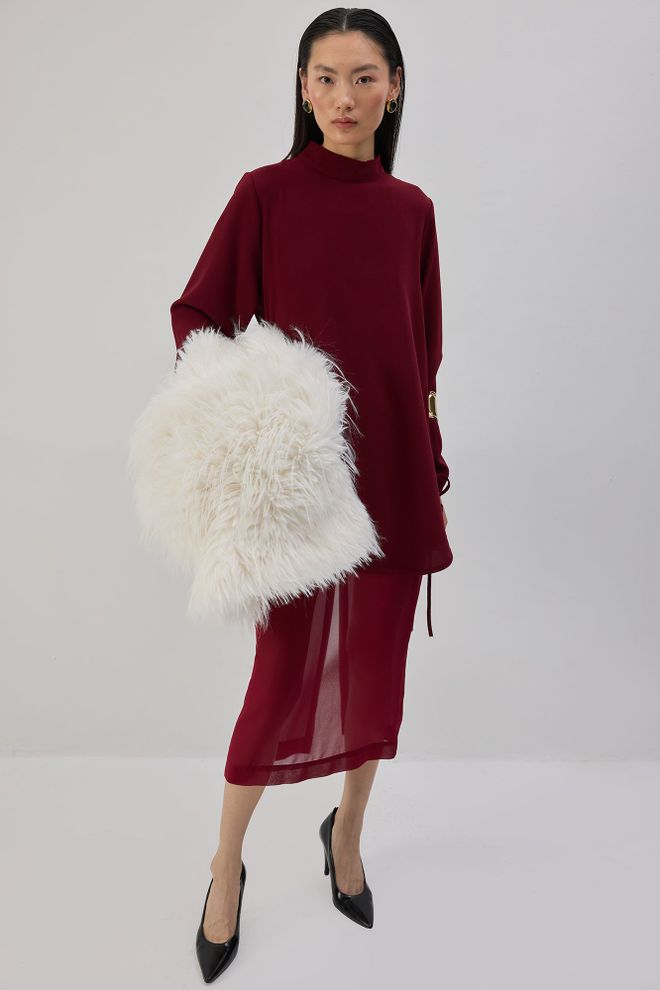 Touche Prive Tunică Roșu Bordo Supradimensionată Cu Gât Înalt Îmbrăcăminte cu ridicata Conservator