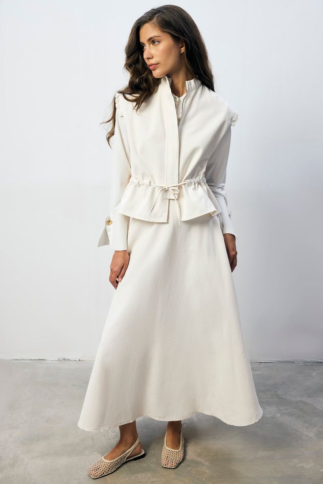 Touche Prive Ensemble Beige A Line Jupe Maxi Ensemble Vêtements en gros Modeste