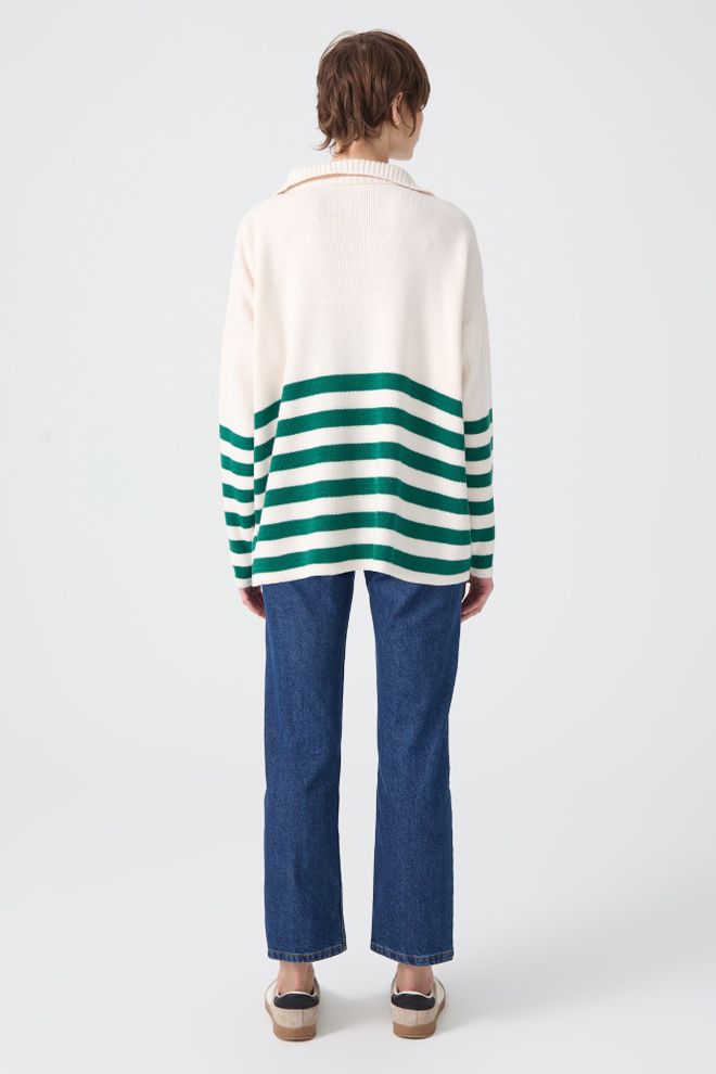 Touche Prive Pulover Alb Cu Dungi Croială Supradimensionată Și Decolteu Helancă Îmbrăcăminte cu ridicata Casual