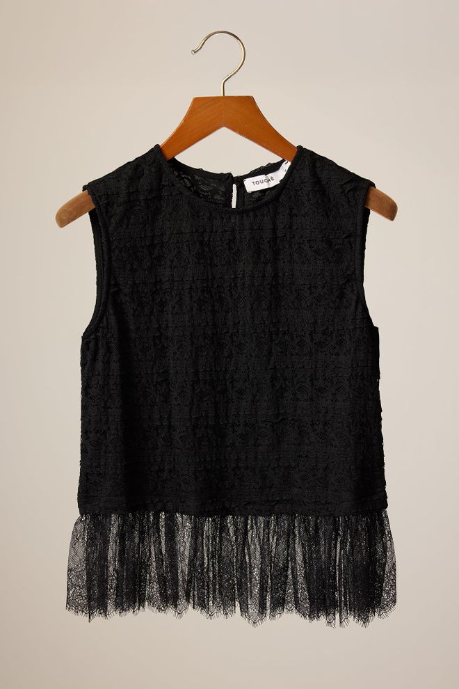 Touche Prive بلوزة أسود أنيقة رسمية بلا أكمام ملابس بالجملة بوهو