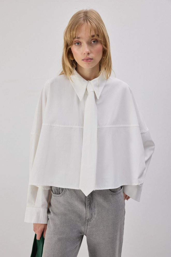 Touche Prive Cămașă Albă Crop Cu Croială Supradimensionată Și Nasturi Îmbrăcăminte cu ridicata Casual