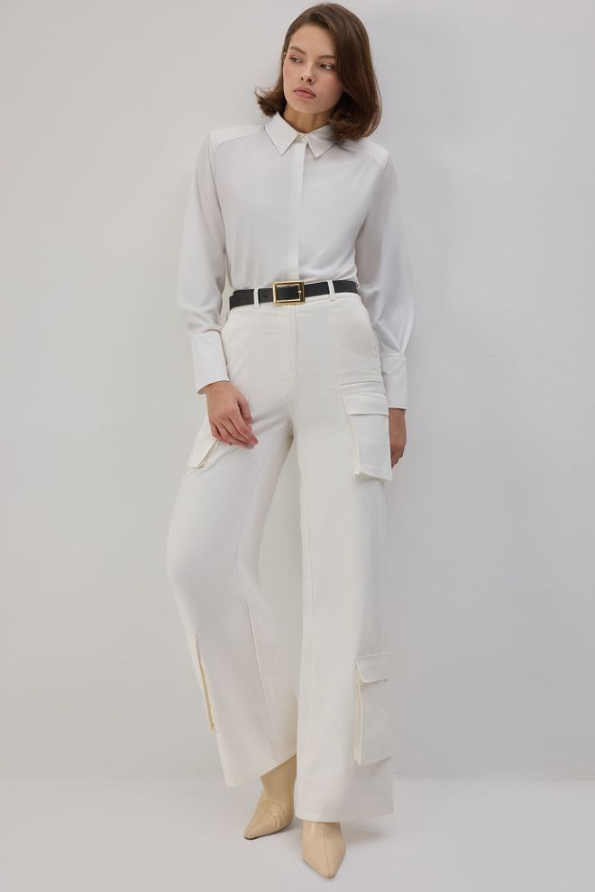 Touche Prive White Casual Elegant Formal Cargo Pants Wholesale Clothing 1