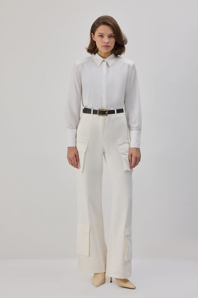 Touche Prive White Casual Elegant Formal Cargo Pants Wholesale Clothing 5