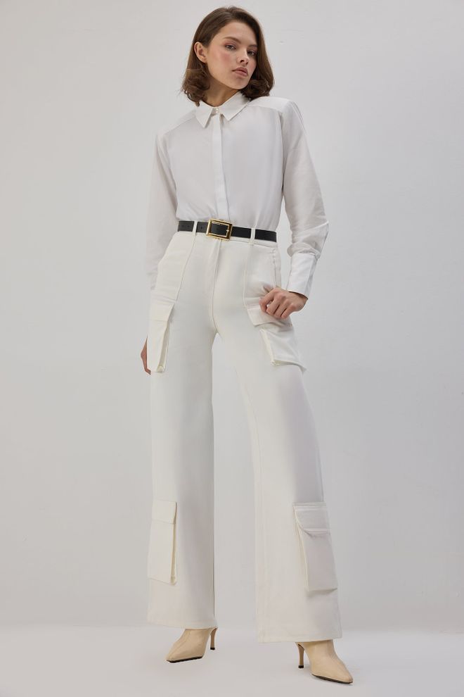 Touche Prive White Casual Elegant Formal Cargo Pants Wholesale Clothing Formal