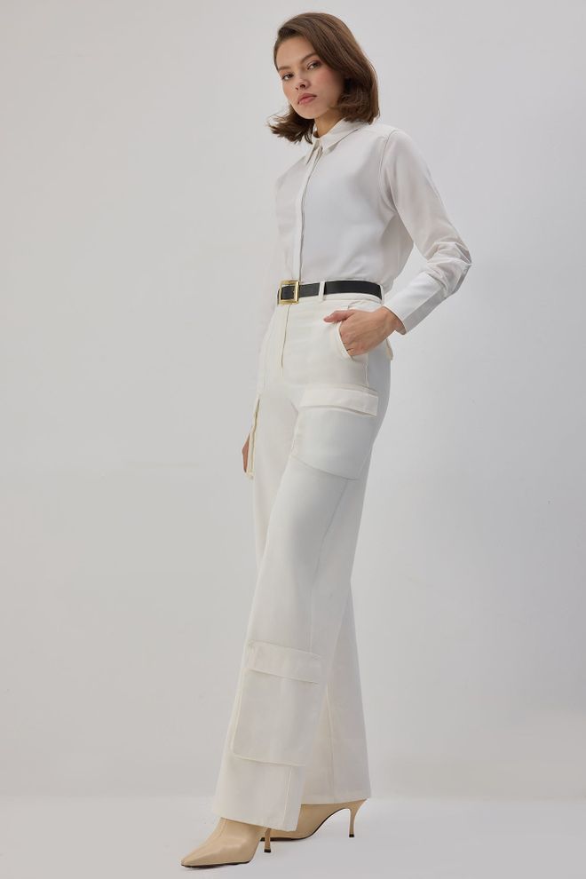 Touche Prive Pantaloni Cargo Albi Casual Eleganți Formali Îmbrăcăminte cu ridicata Casual