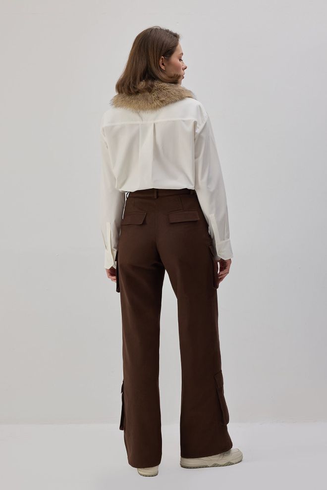 Touche Prive Brown Cargo Pants With High Waist And Wide Legs Wholesale Clothing 5
