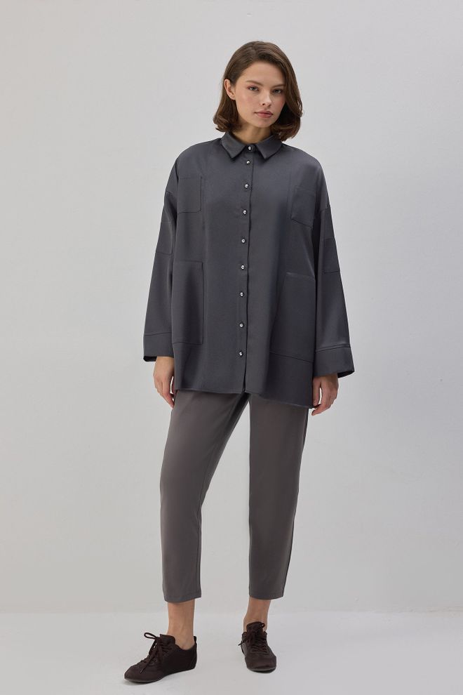 Touche Prive Cămașă Gri Casual Oversized Îmbrăcăminte cu ridicata Casual