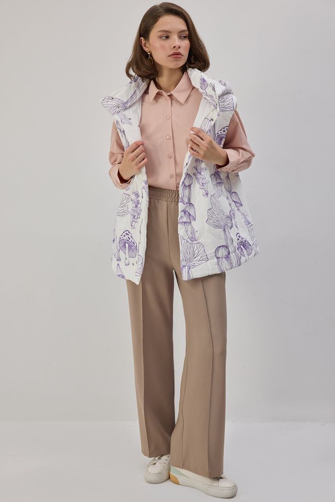 Touche Prive White Floral Long Oversized Fit Vest With Snap Closure Wholesale Clothing Casual