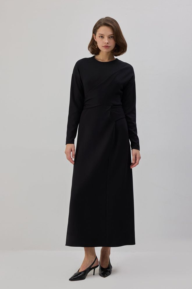 Touche Prive Vestido Preto Modesto Elegante Formal Linha A Maxi Roupas por atacado Modesto