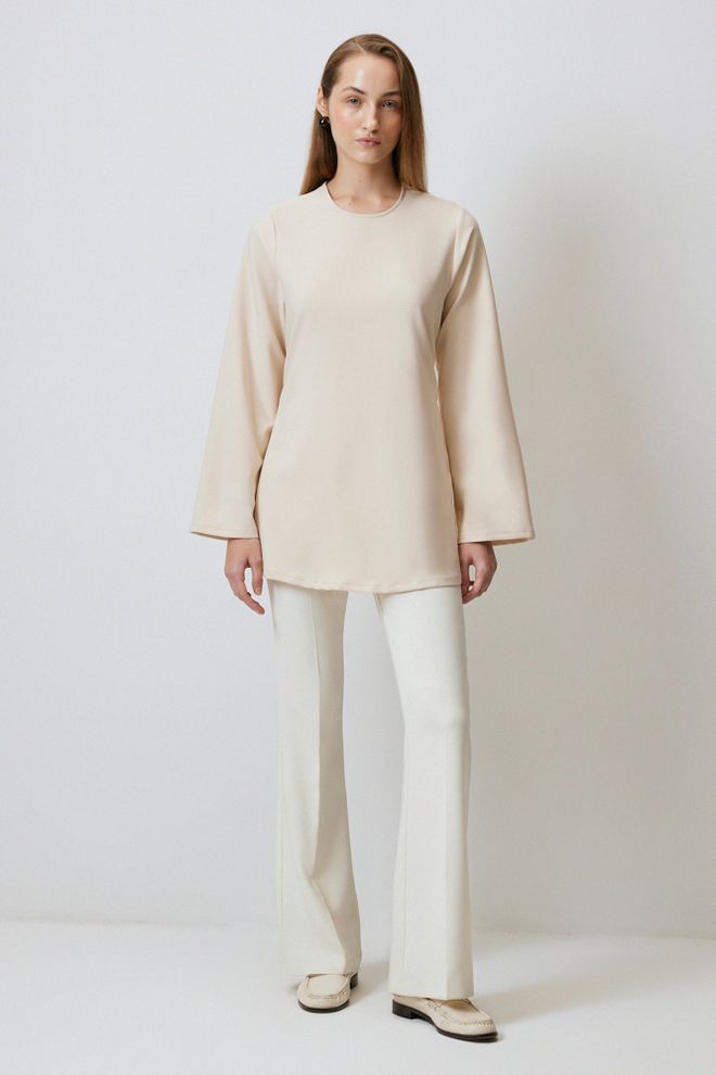 Touche Prive بلوزة اللون البيج محتشم أنيق غير رسمي بأكمام طويلة ملابس بالجملة محتشم