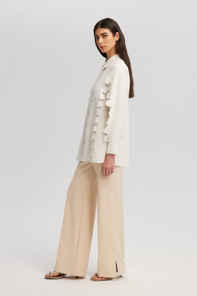 Touche Prive Beige Polo Neck Buttoned Shirt Wholesale Clothing 1