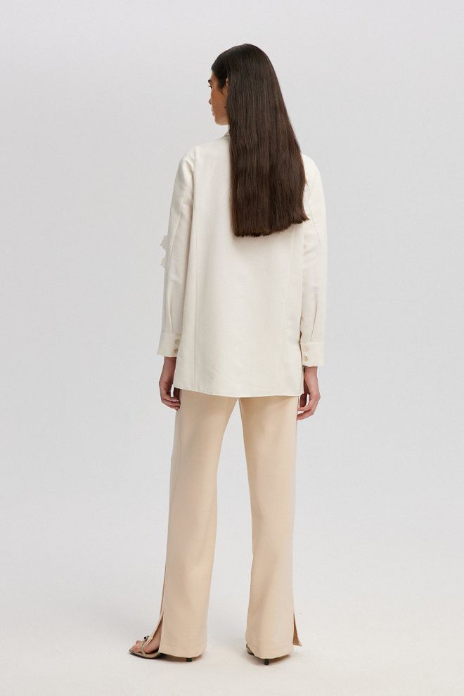 Touche Prive Beige Polo Neck Buttoned Shirt Wholesale Clothing Work