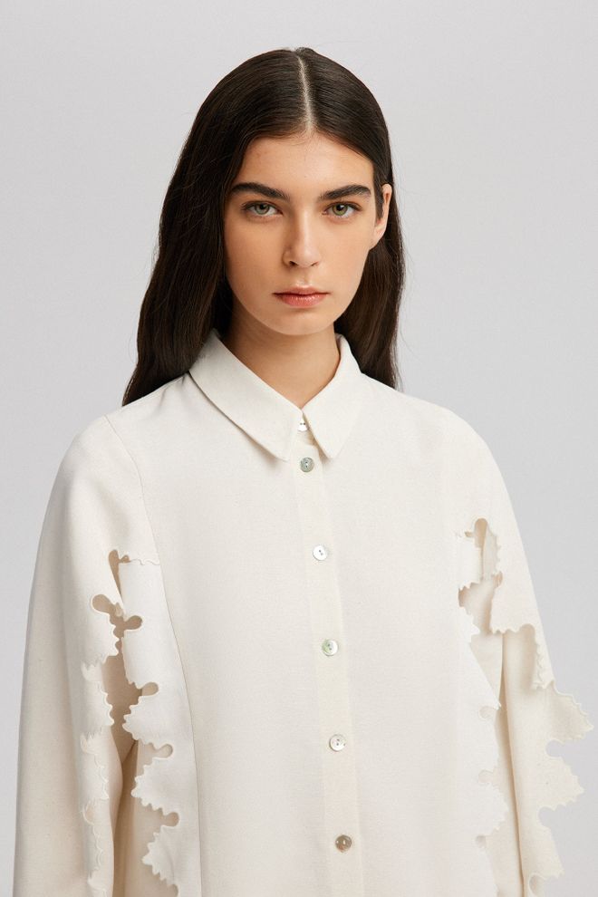 Touche Prive Beige Polo Neck Buttoned Shirt Wholesale Clothing Casual