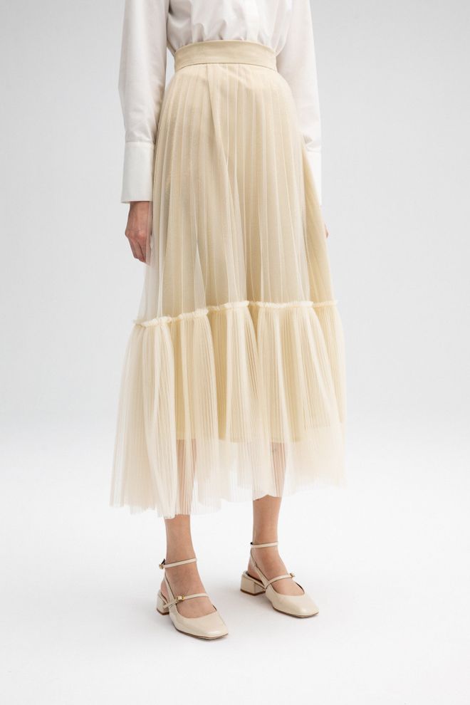 Touche Prive Falda Beige Elegante A Capas Maxi Ropa al por mayor Modesto