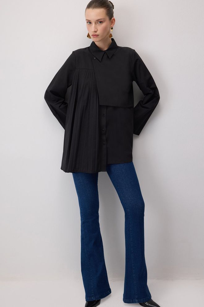 Touche Prive Chemise Élégante Col Polo Noire Vêtements en gros Décontracté